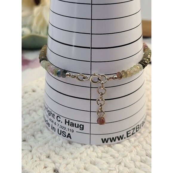 Watermelon Tourmaline Bracelet 925 Sterling Silver 7.5–8" Faceted Beads Handmade - Picture 8 of 9